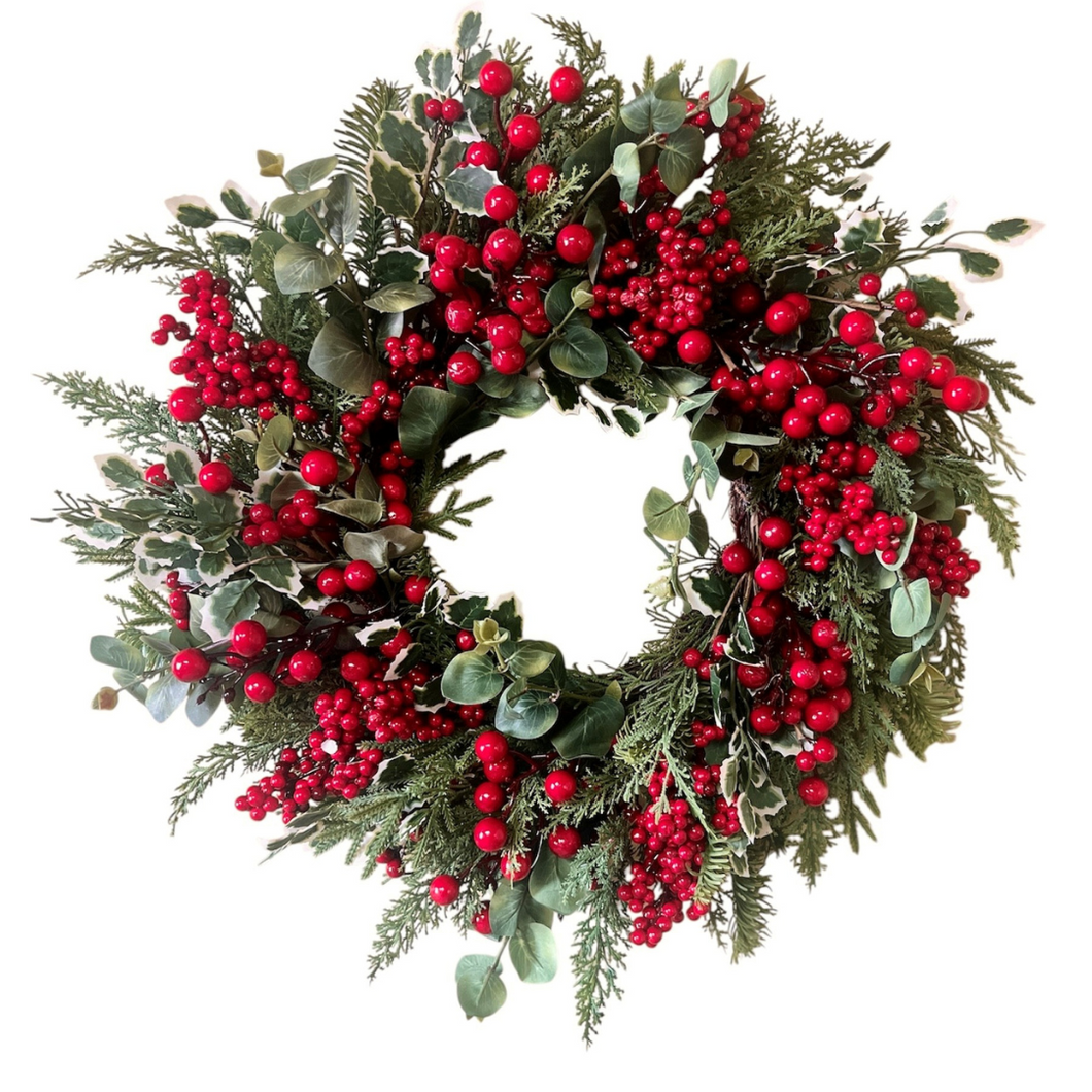 Artificial Holly Berry Evergreen Wreath